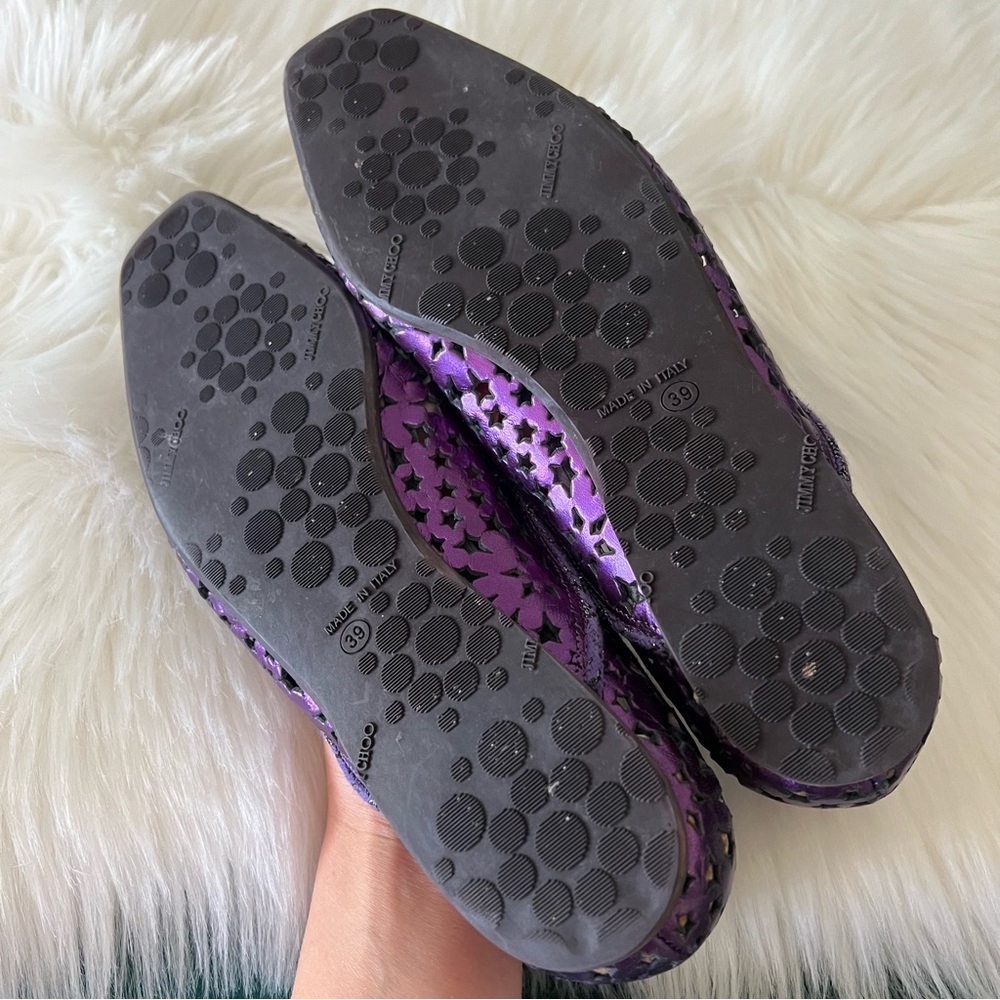 Jimmy Choo Metallic Purple Laser-Cut Flats - Picture 7 of 9